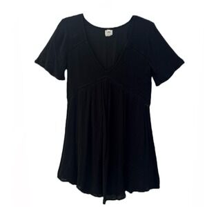 O'Neill Black Lined Baby Doll Mini Dress V-Neck Short Sleeve Viscose Size S‎